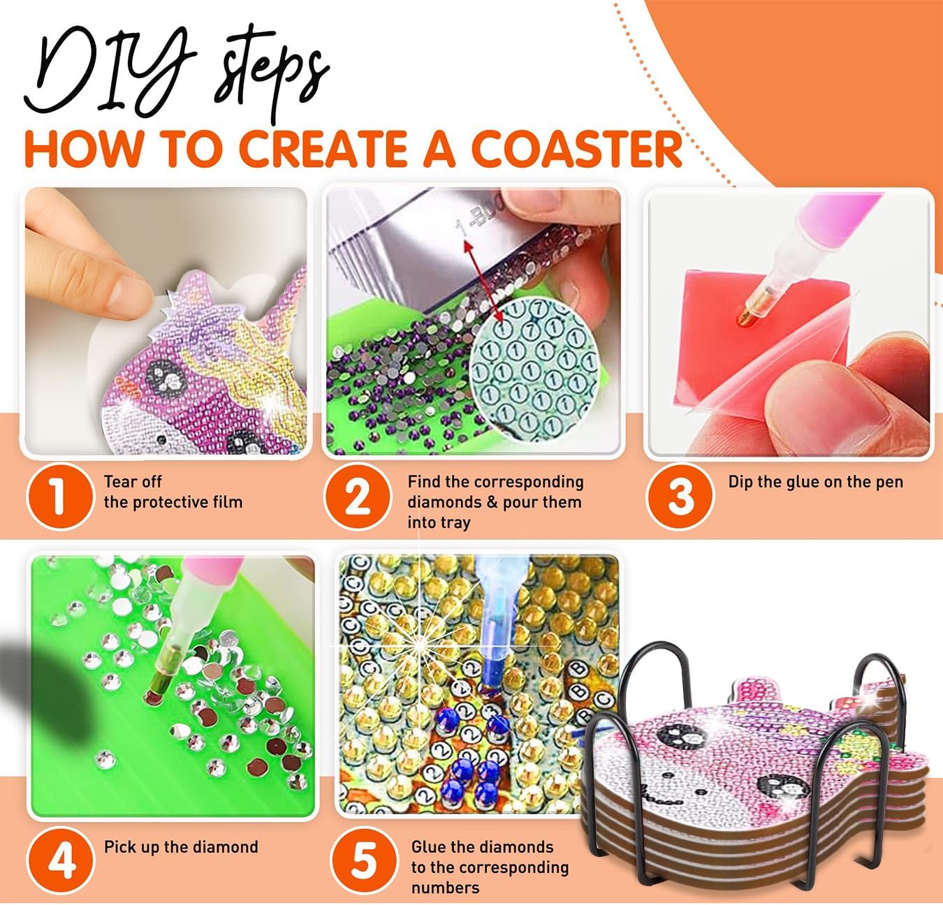 10 pcs Diamond Painting Coasters | Diamond Art Coasters | Unircorn Diamond Art Painting | Perfect Art Craft Gift for Unicorn Lover, Dad, Mom, Grandparents, Brother, Sister. (Unicorn)