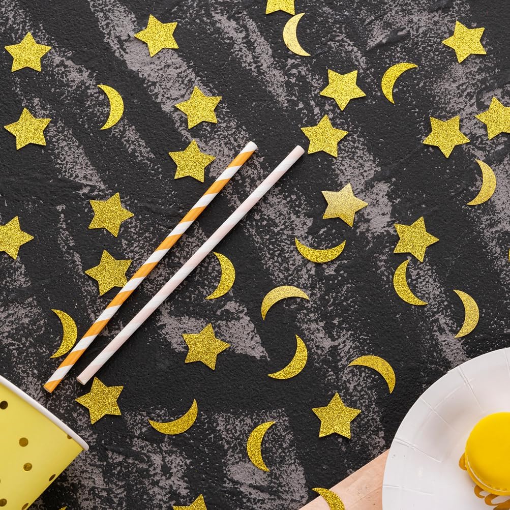 Gold Glitter Confetti Star and Moon Table Decoration for Wedding Birthday Eid Party Decoration, 1.2 inch in Diameter,200 Counts