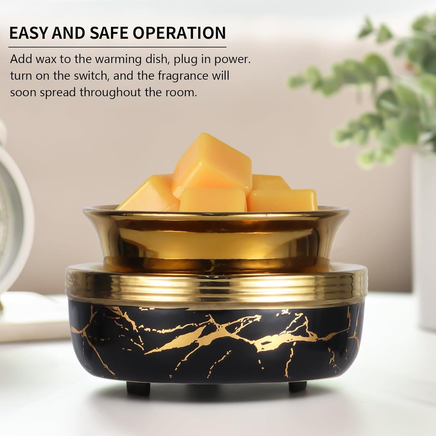 mocosa Ceramic Wax Melt Warmer Candle Warmer 3-in-1 Wax Warmer for Scented Wax Burner Electric Melter as Gifts for Mom Grandma Women（Black Gold）