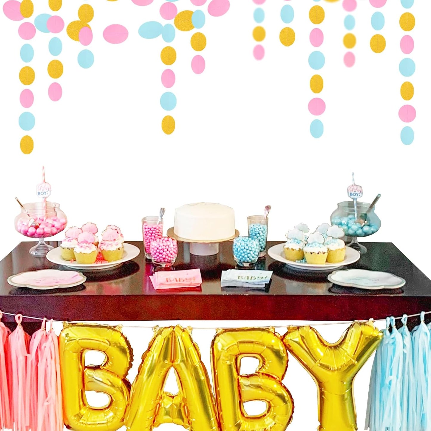Blue Pink Gold Party-Decorations Gender-Reveal - 52Ft Paper Streamers Garland Hanging Decor Birthday Banner Ideas Event Party Supplies