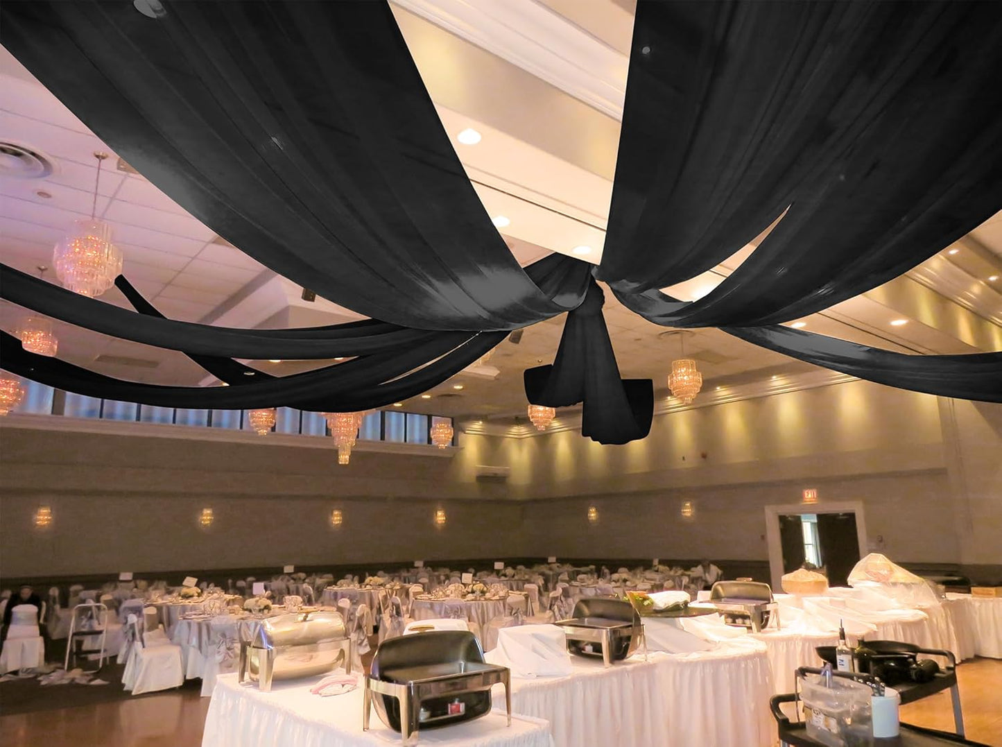 6 Panels Black Ceiling Drapes for Wedding 5ftx15ft Ceiling Drapes Wedding Arch Draping Fabric Cheesecloth Sheer Curtain Romantic Ceiling Decorations for Weddings Party Banquet Ceremony Stage