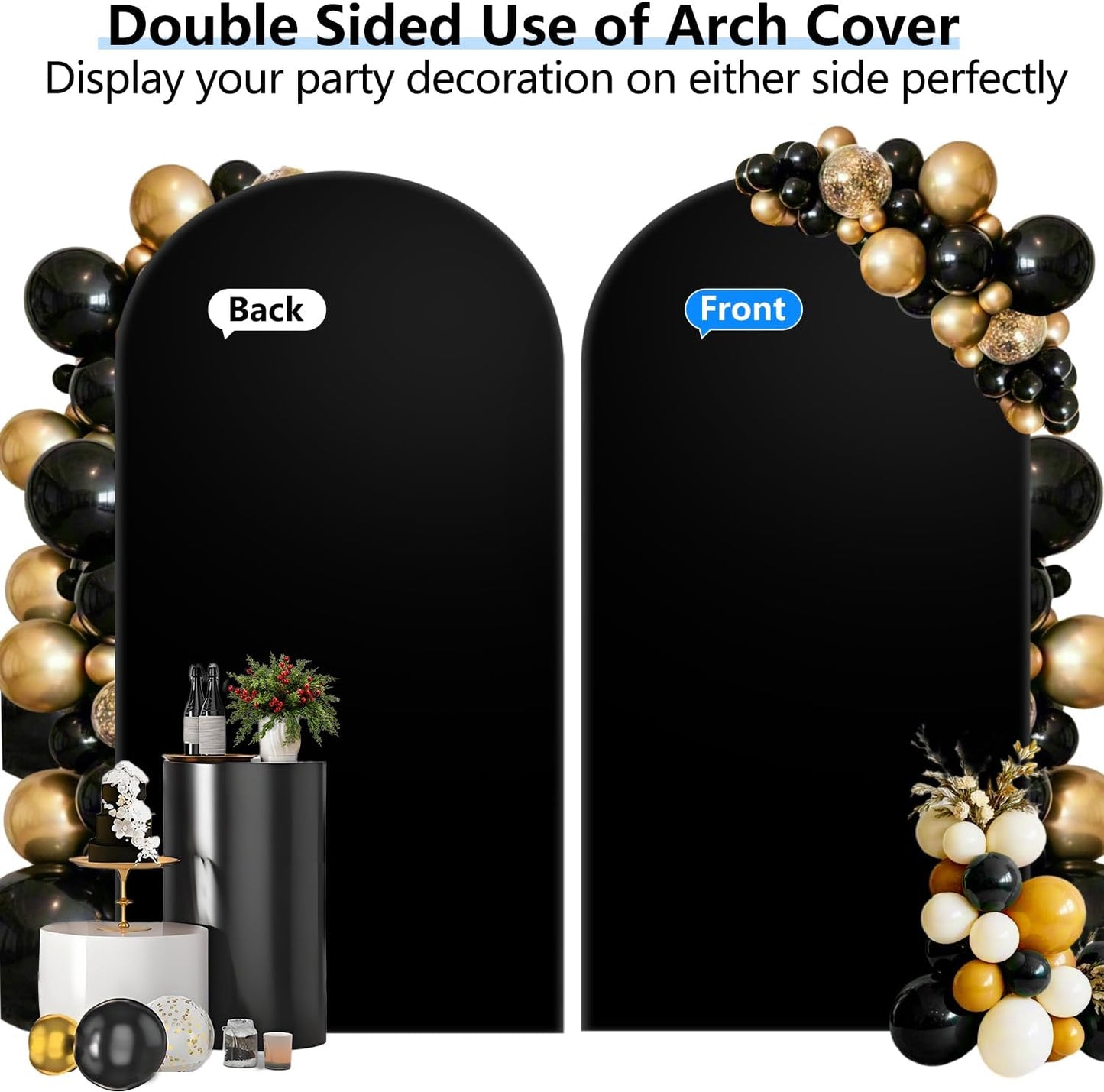 Hemmotop 7.2 ft Black Arch Backdrop Cover (No Arch Stand), Double-Sided Spandex Arch Covers Stretchy Backdrop for Party, Wedding, Birthday, Baby Shower, Reusable for Balloon Arches