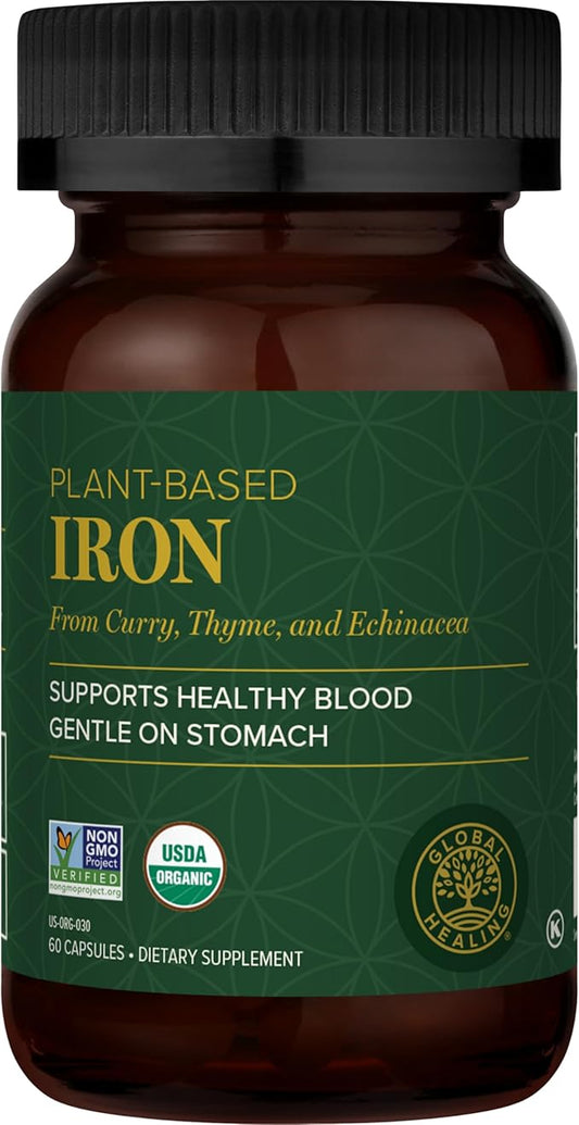 Global Healing Iron Supplement for Women and Men - Blood Builder Liquid Iron Vitamin with Curry Plant Extract - Natural Energy to Combat Fatigue, Brain Health & Oxygen Level Support (2 Oz)