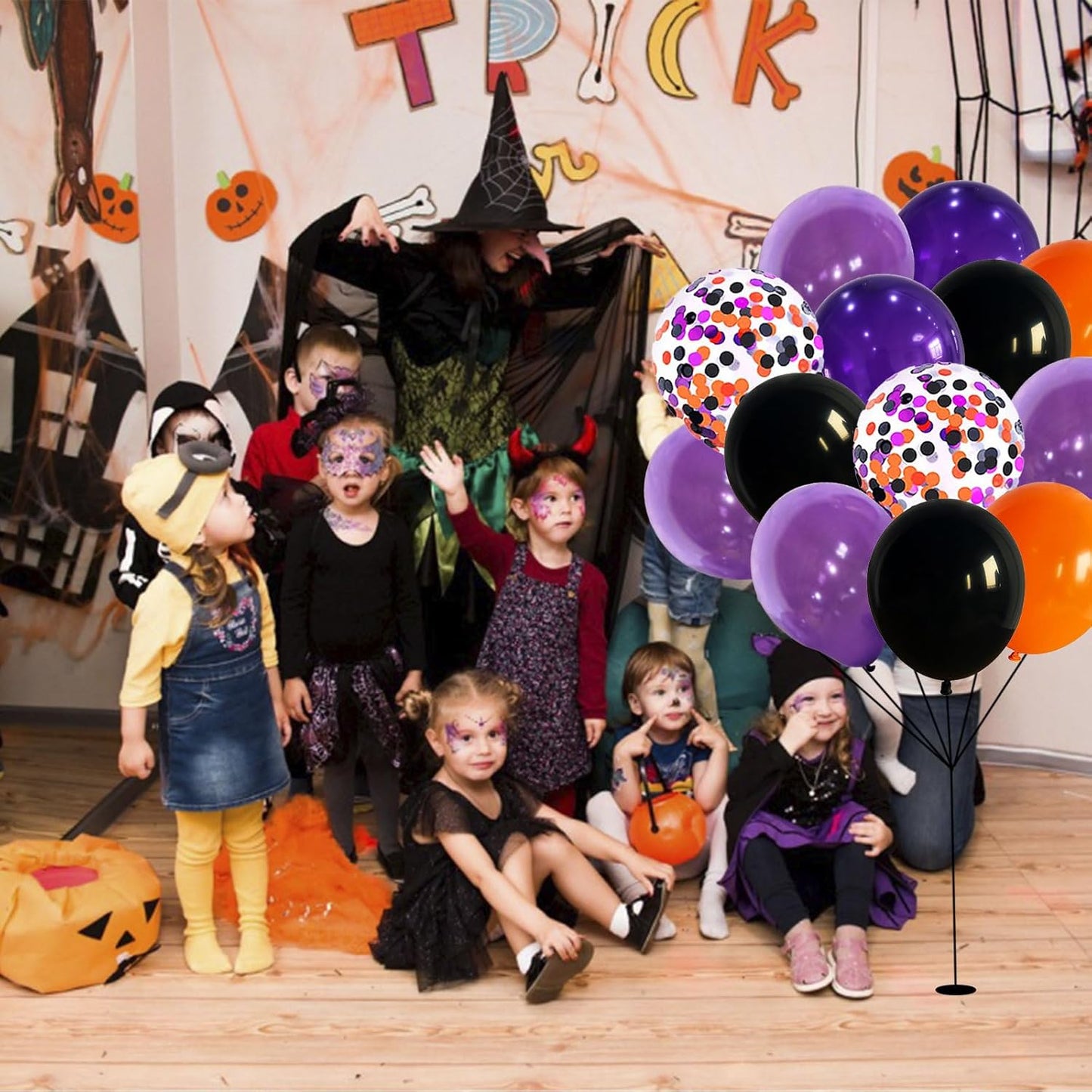 60Pcs Black Orange Purple Balloons, 12 Inch Balloon Purple Black Orange Party Balloons with Confetti Latex Helium Balloon for Birthday Festival Party Decoration Halloween Theme Party Indoor Outdoor