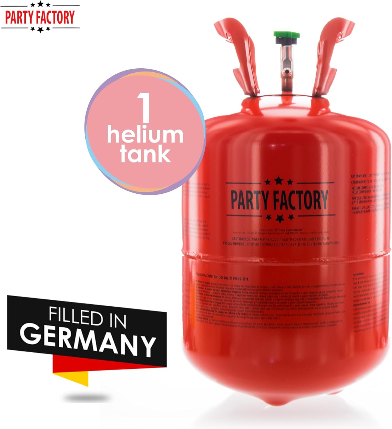 Party Factory Helium bottle for up to 50 Balloons incl. Latexballoons, Helium Cylinder 14 cu. ft. Gas with filling quantity for Balloons, Ideal for Party, Events