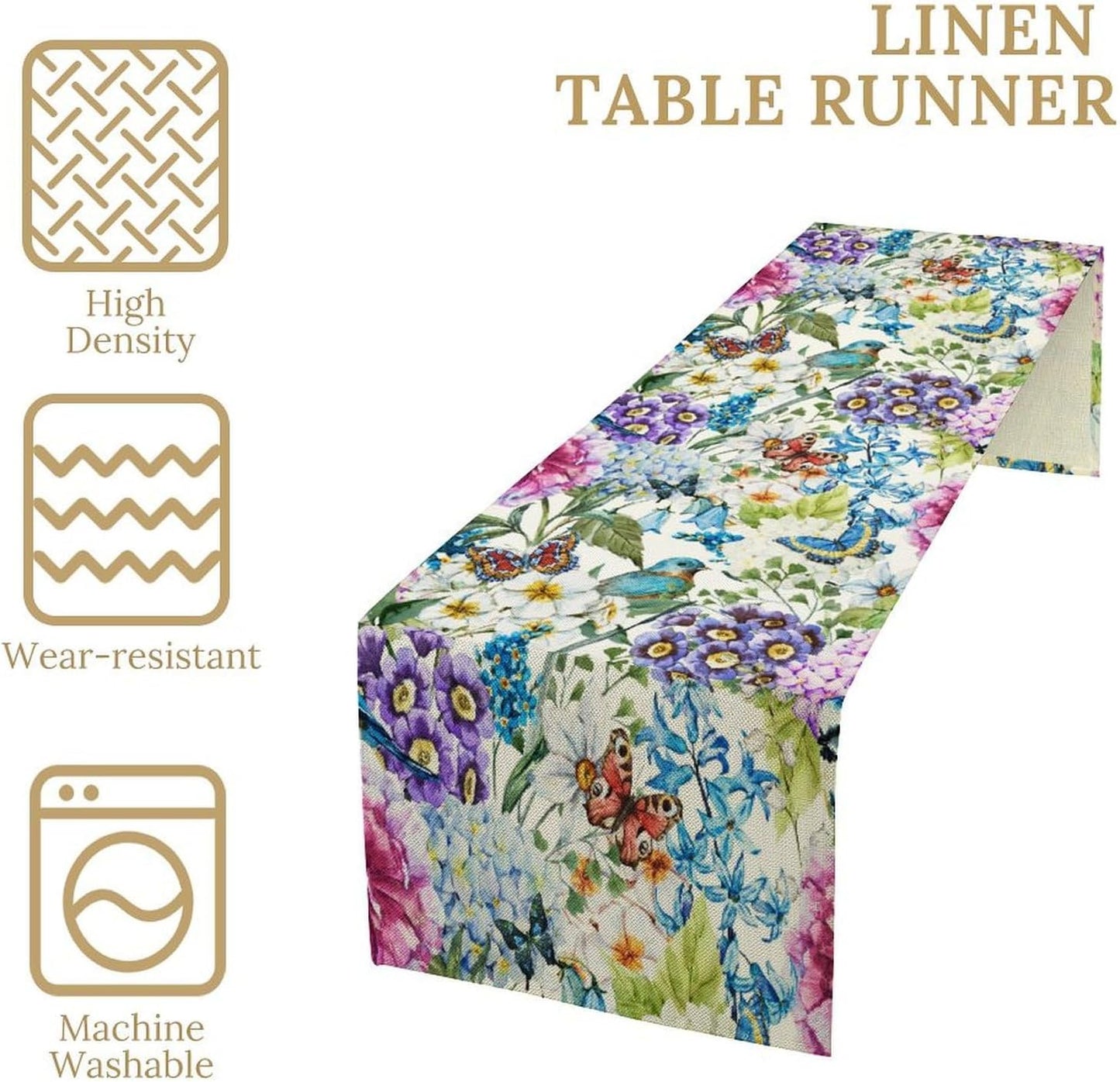 Brown Bird Floral Table Runner Spring Flower Kitchen Table Decoration Suitable for Family Dinner Decoration 13x120 Inch
