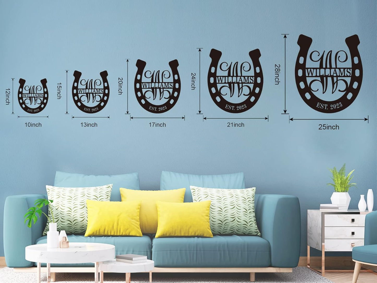 Personalized Horseshoe Metal Sign with Initial and Family Name, Custom Monogram Horseshoe Metal Wall Art Last Name Sign Equestrian Horse Lover Gift Horseshoe Living Room Decor