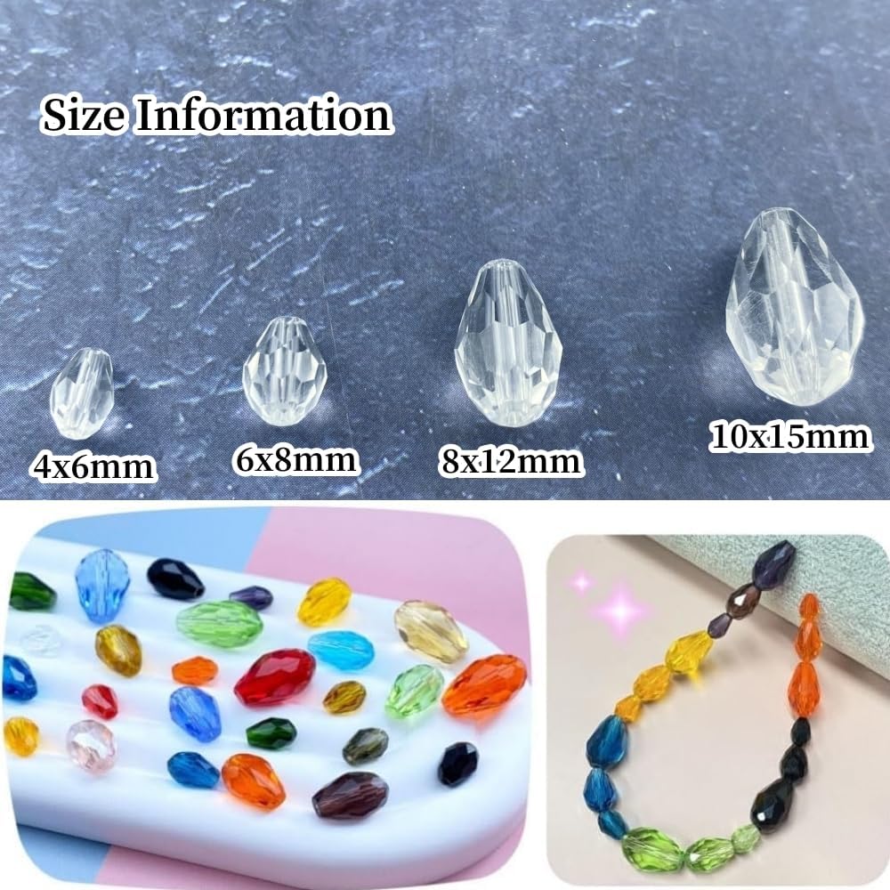 100pcs 8x12mm Teardrop Crystal Glass Beads Vertical Hole Faceted Glass Teardrop Spacer Beads for Bracelets Necklace Earring DIY Jewelry Making Craft(Transparent)