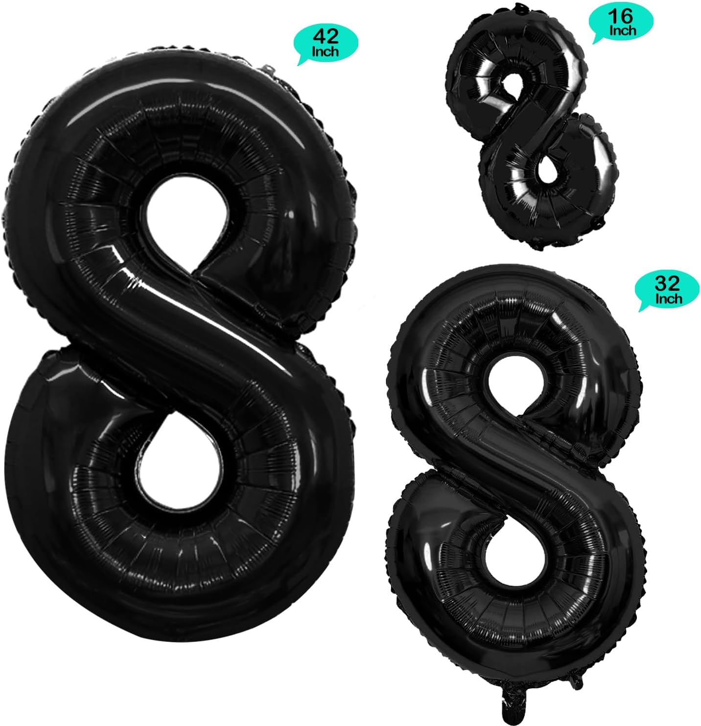 GOER Black Foil Balloons Number 8,Huge Number Balloons for 8th 18th 28th 38th 48th Birthday Party Supplies Anniversary Decorations (3 pcs,42 inch,32 inch,16inch)