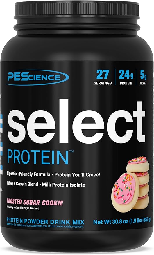 PEScience Select Protein Powder, Whey and Casein Blend, Clean Protein Powder for Women and Men, Low Calorie, Low Carb, Keto Friendly, Gluten Free, Frosted Sugar Cookie, 27 Servings