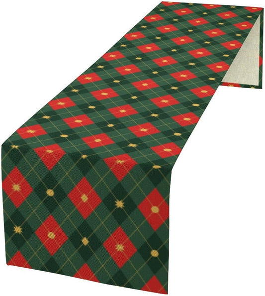 Christmas Table Runner,Green Red Xmas Plaid Table Cloth Kitchen Dining Table Decoration for Home Party Decor 13x60 Inch