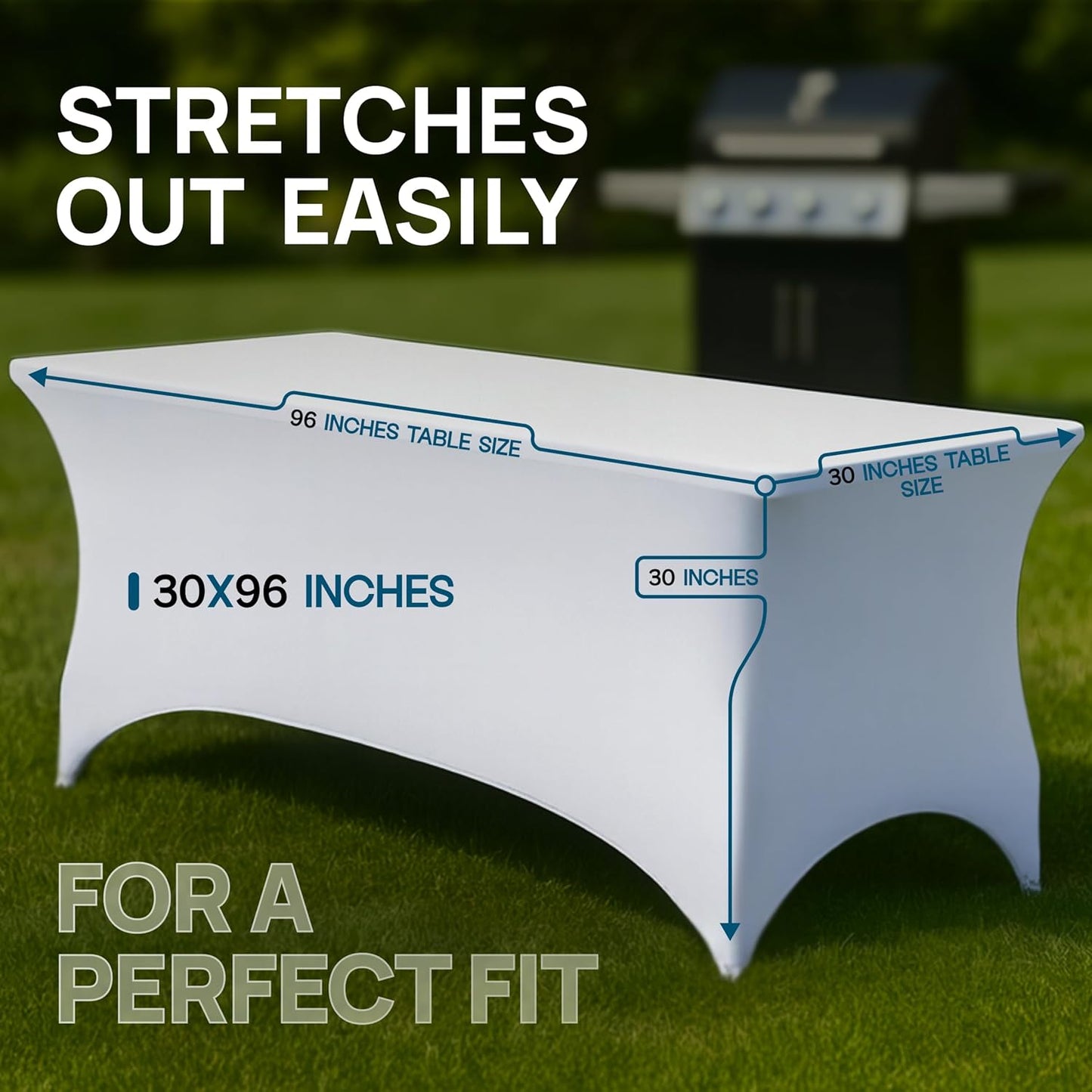 Stretch Spandex Table Covers 8FT, Pack of 2 Fitted Tablecloths for Rectangle Tables, Stretchy Wrinkle Resistant Folding Table Cover, White