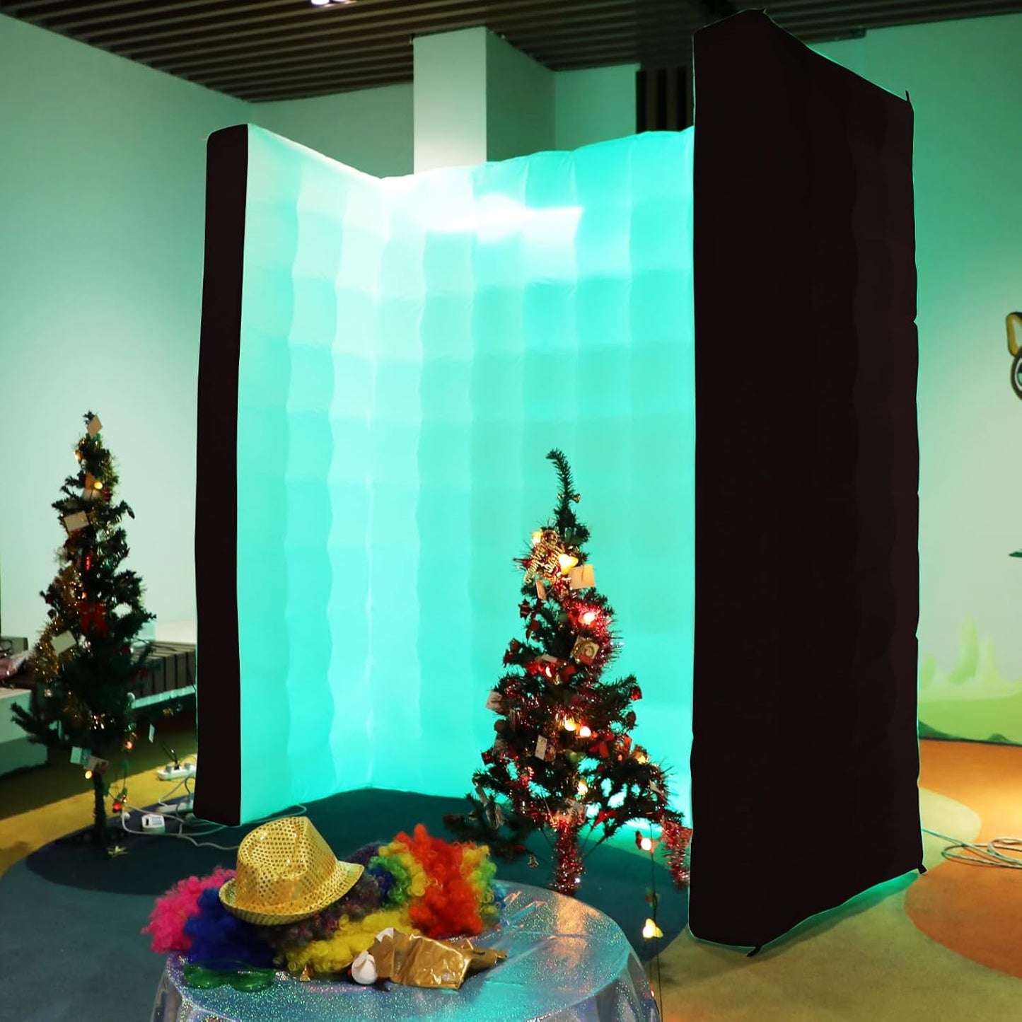 Black Inflatable Photo Booth Wall Background Straight Wall Background Party with Led Lights,Use in Advertising, Bars, Events, Trade Shows