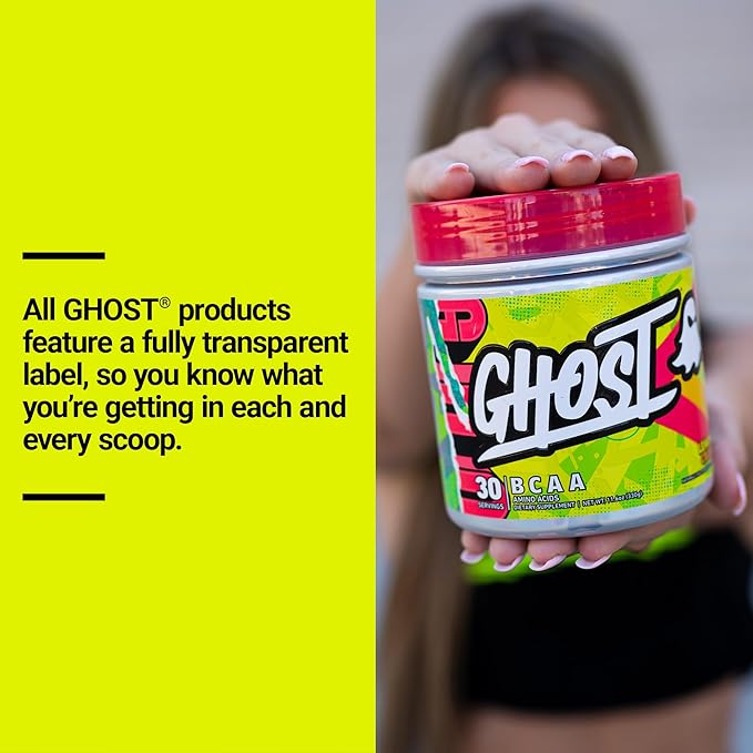 GHOST BCAA Powder Amino Acids Supplement, Lemon Crush - 30 Servings - Sugar-Free Intra, Post & Pre Workout Amino Powder & Recovery Drink, 7G BCAA