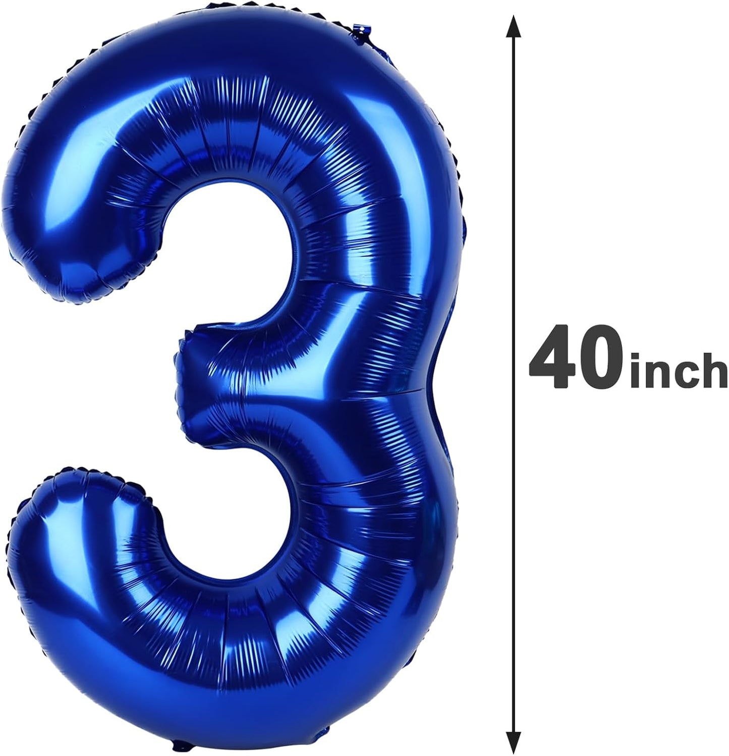 40 Inch Night Blue 3 Large Number Balloon, 3 13 23 30 33 36 Night Blue Birthday Party Decorations, Number Three Foil Balloons for Anniversary Party Graduations Celebration Supplies