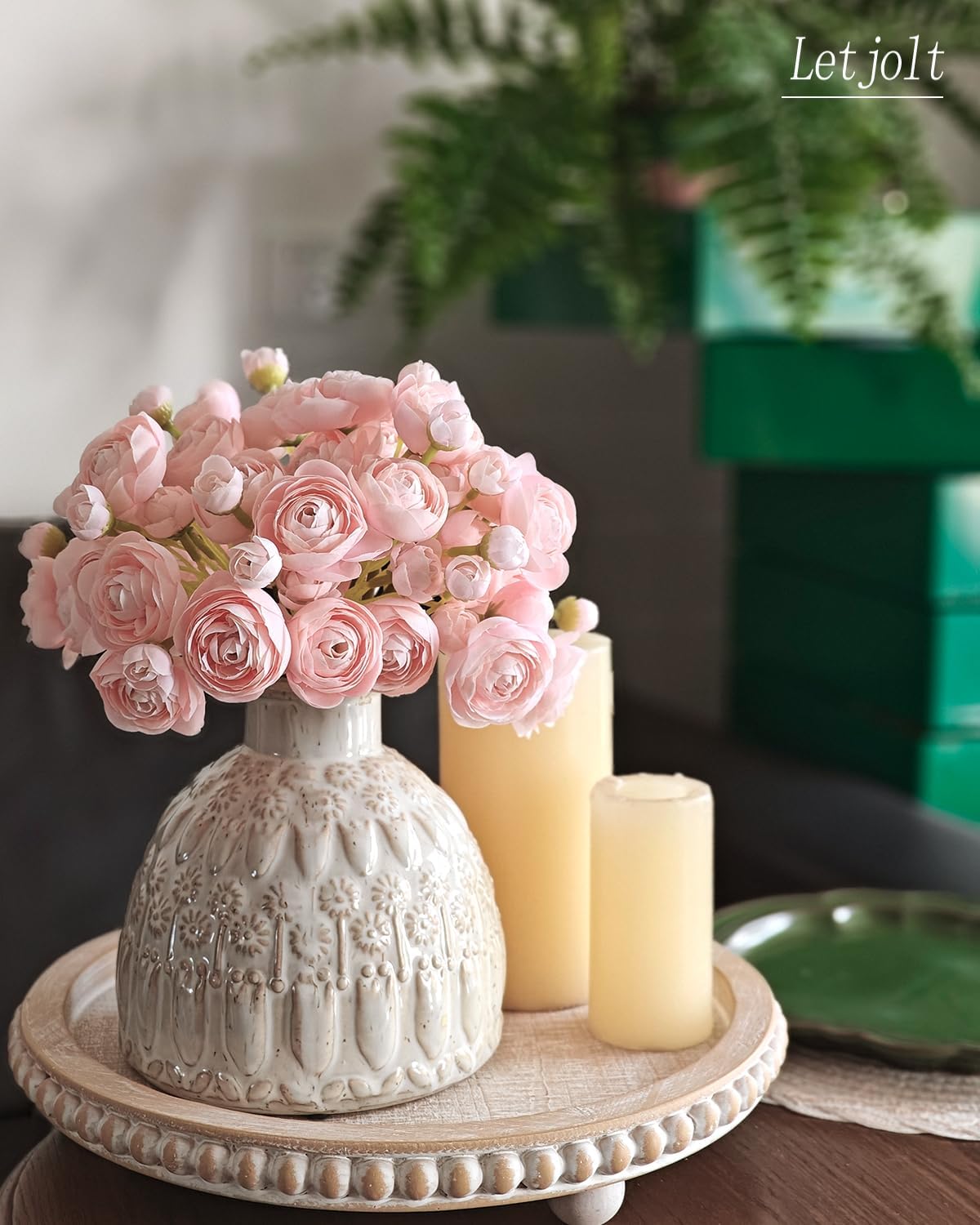 Letjolt Ranunculus Artificial Flower Pink Silk Flowers Faux DIY Bouquet for Wedding Engagement Centerpieces Arrangements Bridal Shower Decorations Home Decor 18pcs