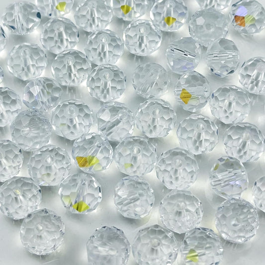 50pcs 10mm Crystal Glass Beads for Crafts Faceted Rondelle Glass Beads for Jewelry Making Crystal Spacer Beads for Necklaces Bracelets Earrings DIY Craft(Crystal AB)
