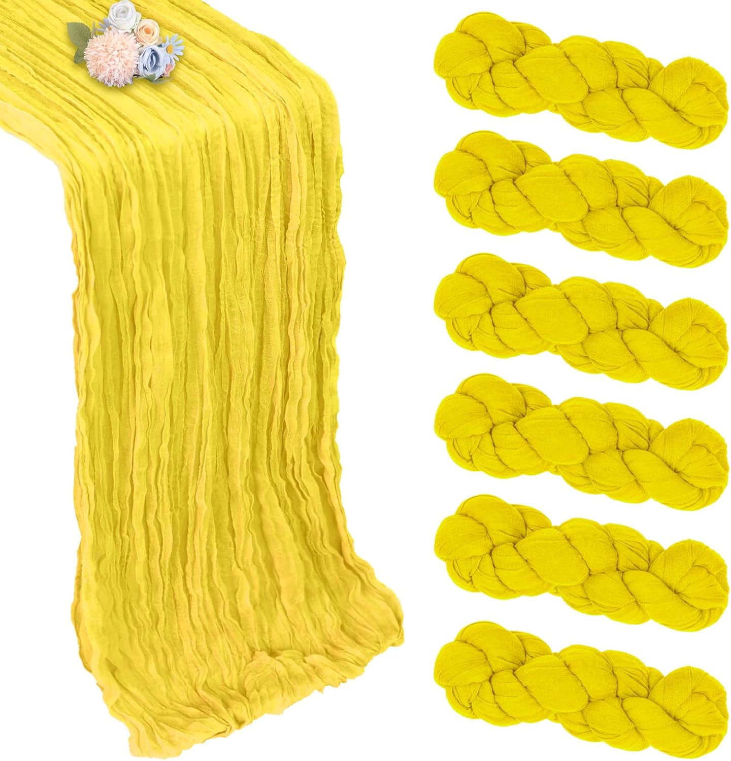 6 Pack Lemon Yellow Fall Table Runner 10ft Boho Gauze Fabric Cheesecloth Thanksgiving Table Runner 35 x 120 Inch Rustic Sheer Runner for Wedding Decor Baby Shower Party Table Centerpiece Decorations