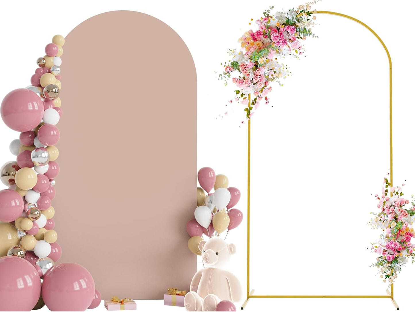 Wokceer 6.6 FT Wedding Arch Stand and Arch Cover, Metal Arch Stand with Arch Stand Cover for Birthday Party Wedding Ceremony Bridal Baby Shower Event Decor