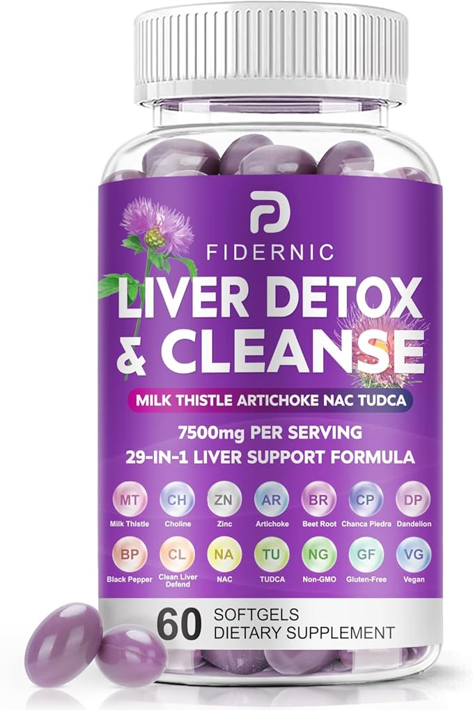 Liver Cleanse Detox & Repair - Herbal Liver Support Milk Thistle Supplement, 7500mg Strength Liver Health Support with Silymarin Artichoke Extract Dandelion Beet TUDCA Choline NAC, 60 Vegan Softgels