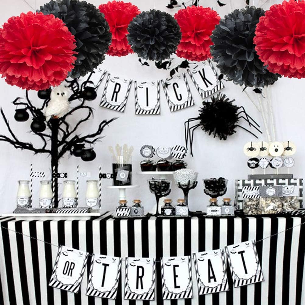 Paper Flower Tissue Pom Poms Party Supplies (black,red,12pc)