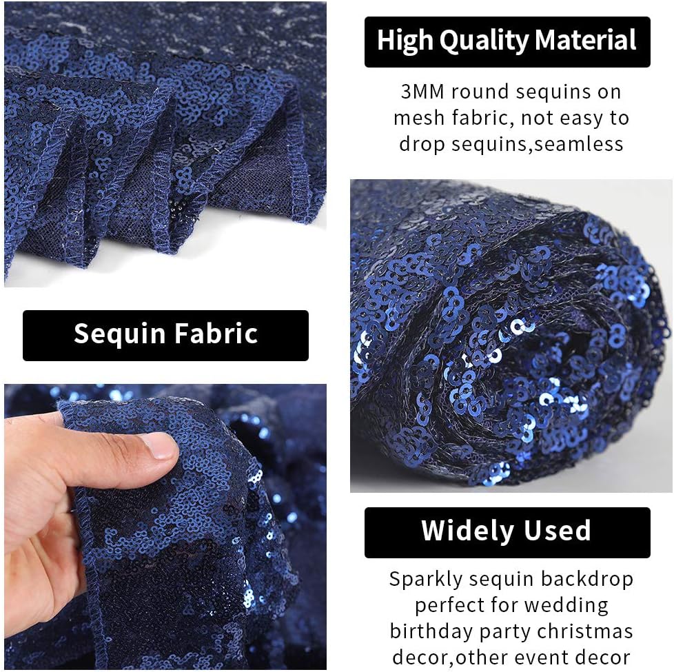 Hahuho Navy Sequin Backdrop Curtain, 2PCS 2FTx8FT Glitter Backdrop Curtain for Parties, Christmas, Wedding, Party Decoration（2 Panels, 2FT x 8FT, Navy
