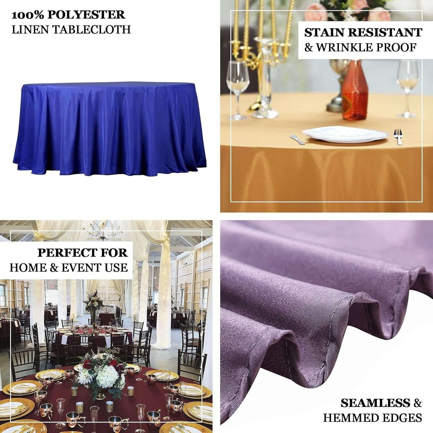 Efavormart Round Tablecloth, 132 Inch Stain & Wrinkle Resistant Washable Table Cloth, Decorative Polyester Fabric Table Cover for Banquet, Wedding, Dining- Lavender