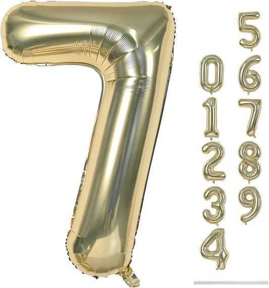 40'' Champagne Gold Number 7 Balloon, Self Inflating Foil Number Balloons Set 0-9, Light Gold Digital 7 Helium Balloon for Girls Boys 7th Birthday Graduation Party Decorations Anniversary Supplies