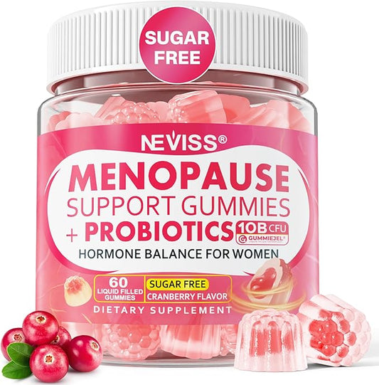 Sugar Free Menopause Supplement Gummies for Women, Menopause Probiotics (10 Billion CFU) Filled Gummy with Ashwagandha, Dong Quai & Black Cohosh for Hot Flashes, Night Sweats, Mood Swings, Gut Health