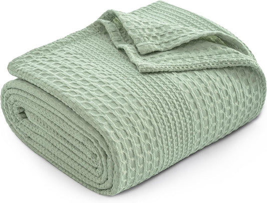 PHF Lightweight Waffle Weave Blanket King Size, Breathable & Ultra Soft, 104"x 90" Soft & Cozy Thin Blanket for All Season & Hot Sleepers, Bed, Home Decor - Sage Green