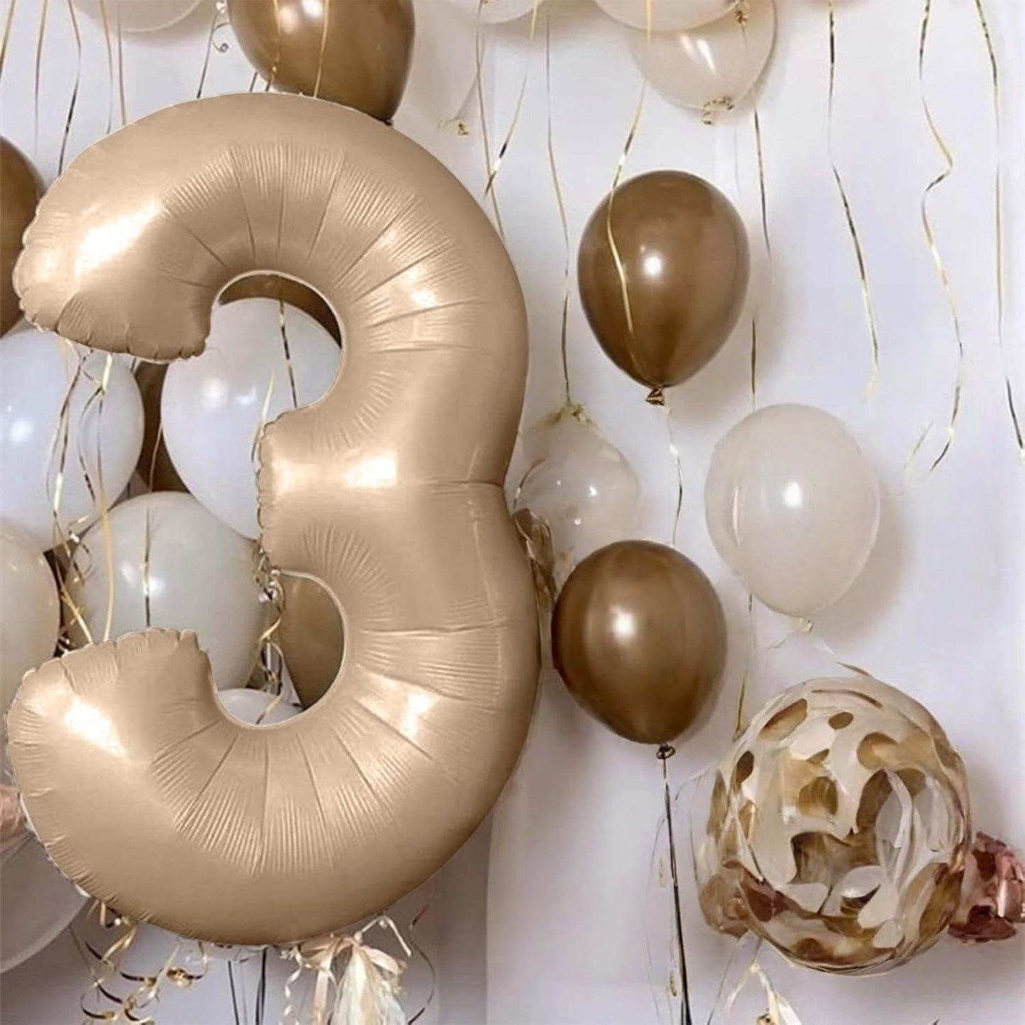 Apricot Number 3 Balloon for Girls Boys, 40 Inch Large Nude Number 0-9 Foil Balloons Set, Tan Digital 3 Balloons for Women Men Birthday Graduation Anniversary Party Decorations Celebration Supplies