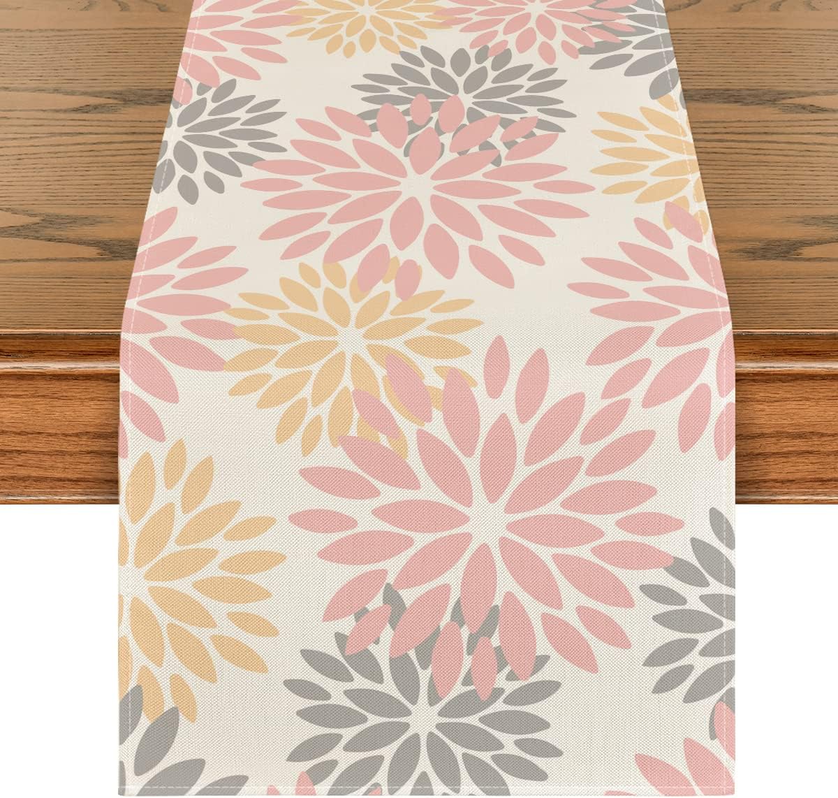 Artoid Mode Pink Dahlia Floral Pinnata Summer Table Runner, Spring Kitchen Dining Table Decoration for Home Party Decor 13x72 Inch