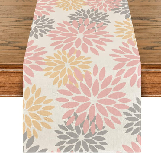 Artoid Mode Pink Dahlia Floral Pinnata Summer Table Runner, Spring Kitchen Dining Table Decoration for Home Party Decor 13x90 Inch