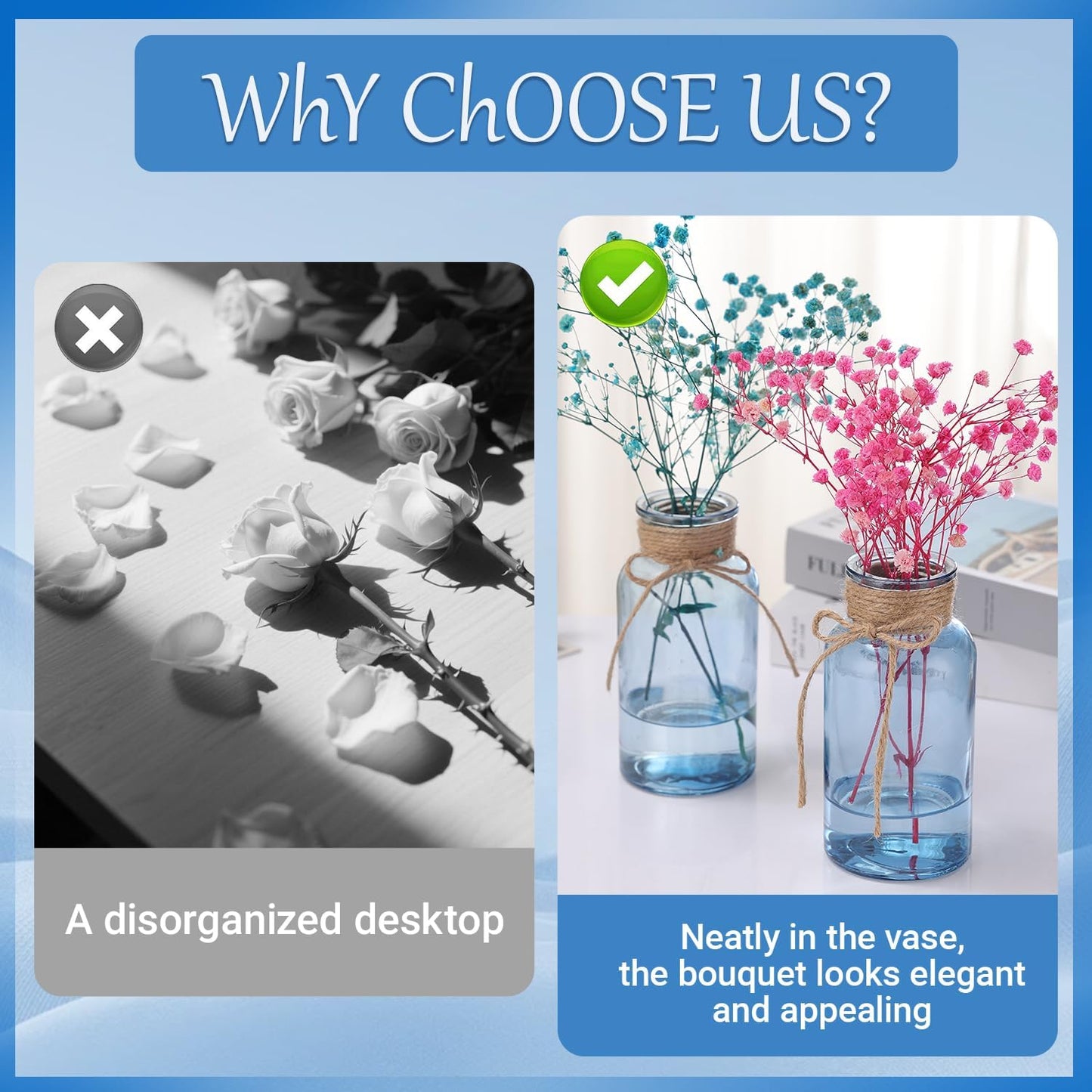 Blue Glass Flower Vases for Centerpieces Set of 6, Mason Jars Boho Cylinder Bud Vases in Bulk, for Weddings Parties Vintage Home Decor