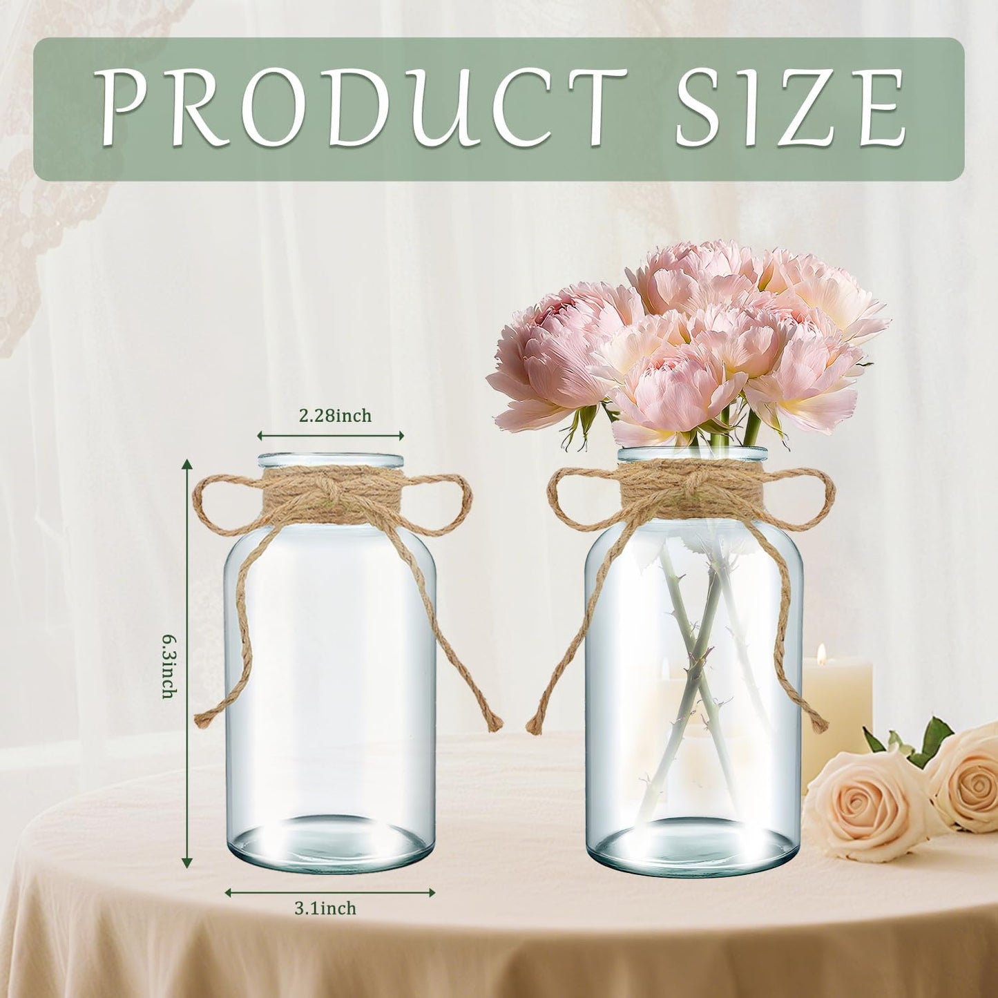 12PCS Transparent Glass Flower Vases for Centerpieces Boho Cylinder Bud Vases in Bulk Mason Jars for Weddings, Parties & Vintage Home Decor(Transparent 12)