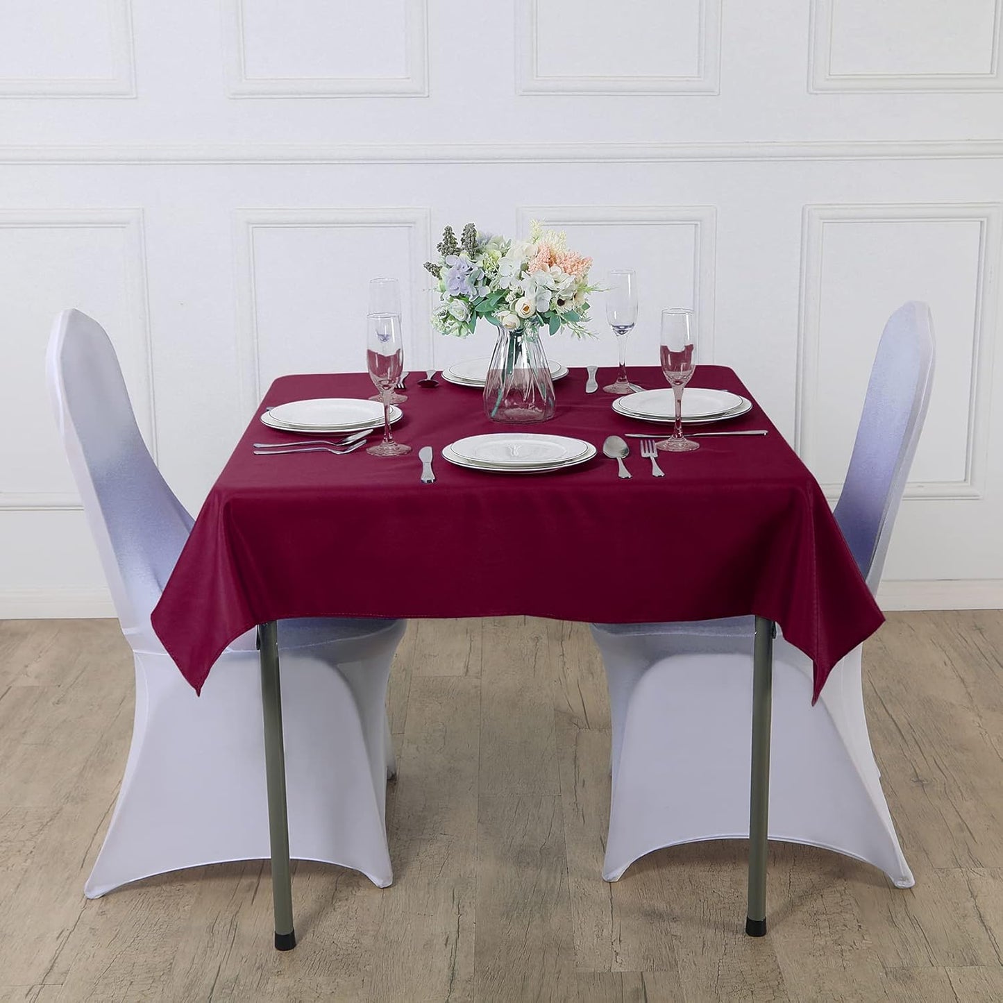 Cupuamon Square Tablecloth 90x90 inch Washable Polyester Fabric Table Cloth for Wedding Party Dining Banquet Decoration（90x90,Burgundy）