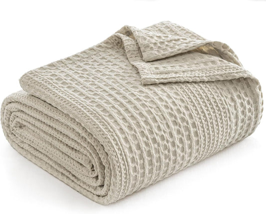 PHF Lightweight Waffle Weave Blanket Twin Size, Breathable & Ultra Soft, 66"x 90" Soft & Cozy Thin Blanket for All Season & Hot Sleepers, Bed, Home Decor - Natural