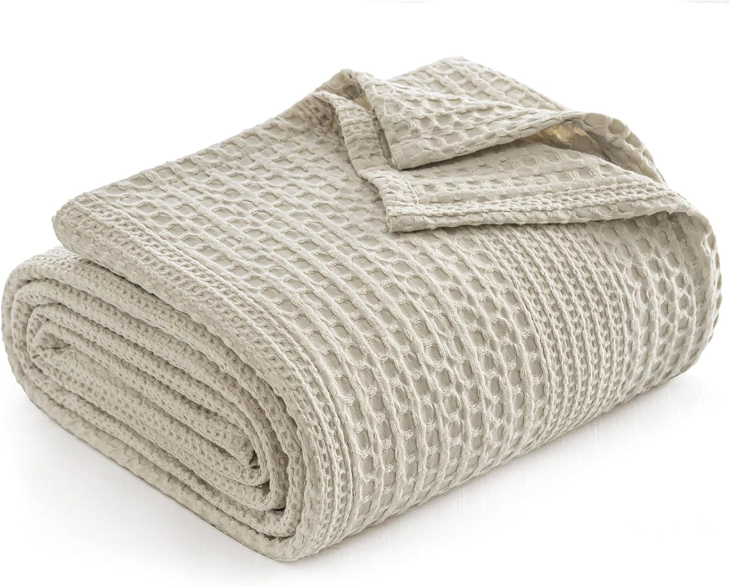 PHF Lightweight Waffle Weave Blanket Queen Size, Breathable & Ultra Soft, 90"x 90" Soft & Cozy Thin Blanket for All Season & Hot Sleepers, Bed, Home Decor - Natural