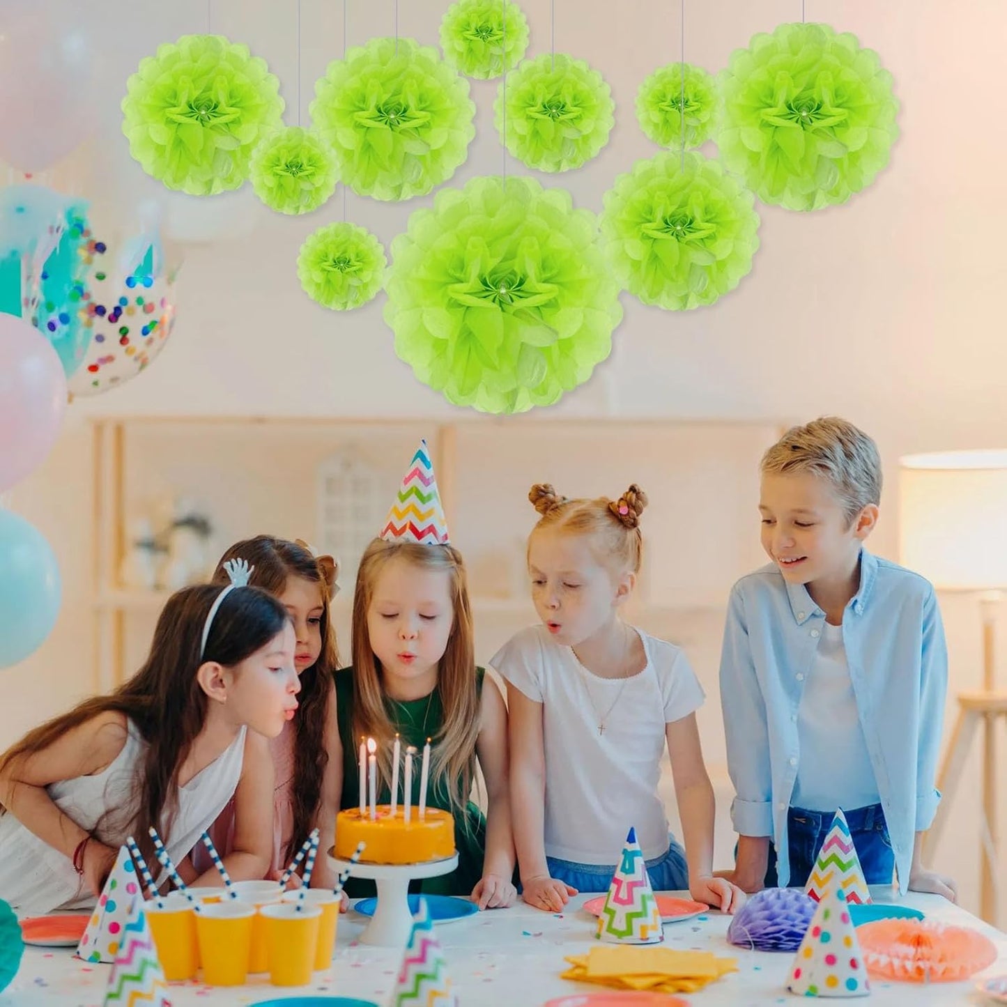 Tissue Paper Pom Poms, Bright Green Tissue Paper Flowers, Hanging Flower Balls for Weddings Fiesta Parties Birthday Baby Showers Classroom Bridal Shower Decoration (20Piece Set-6/10/12/14Inch)