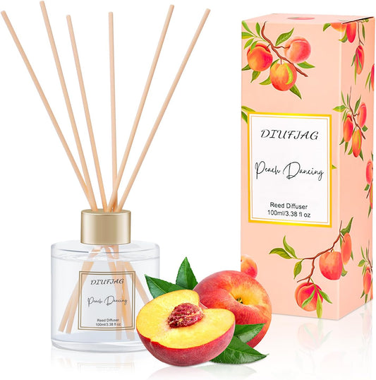 100ml Scent Diffuser with 6 Fiber Sticks, 3.5 oz Reed Diffuser Set Aromatherapy Fragrance Diffusers Air Fresheners for Home Bedroom Bathroom (Peach)