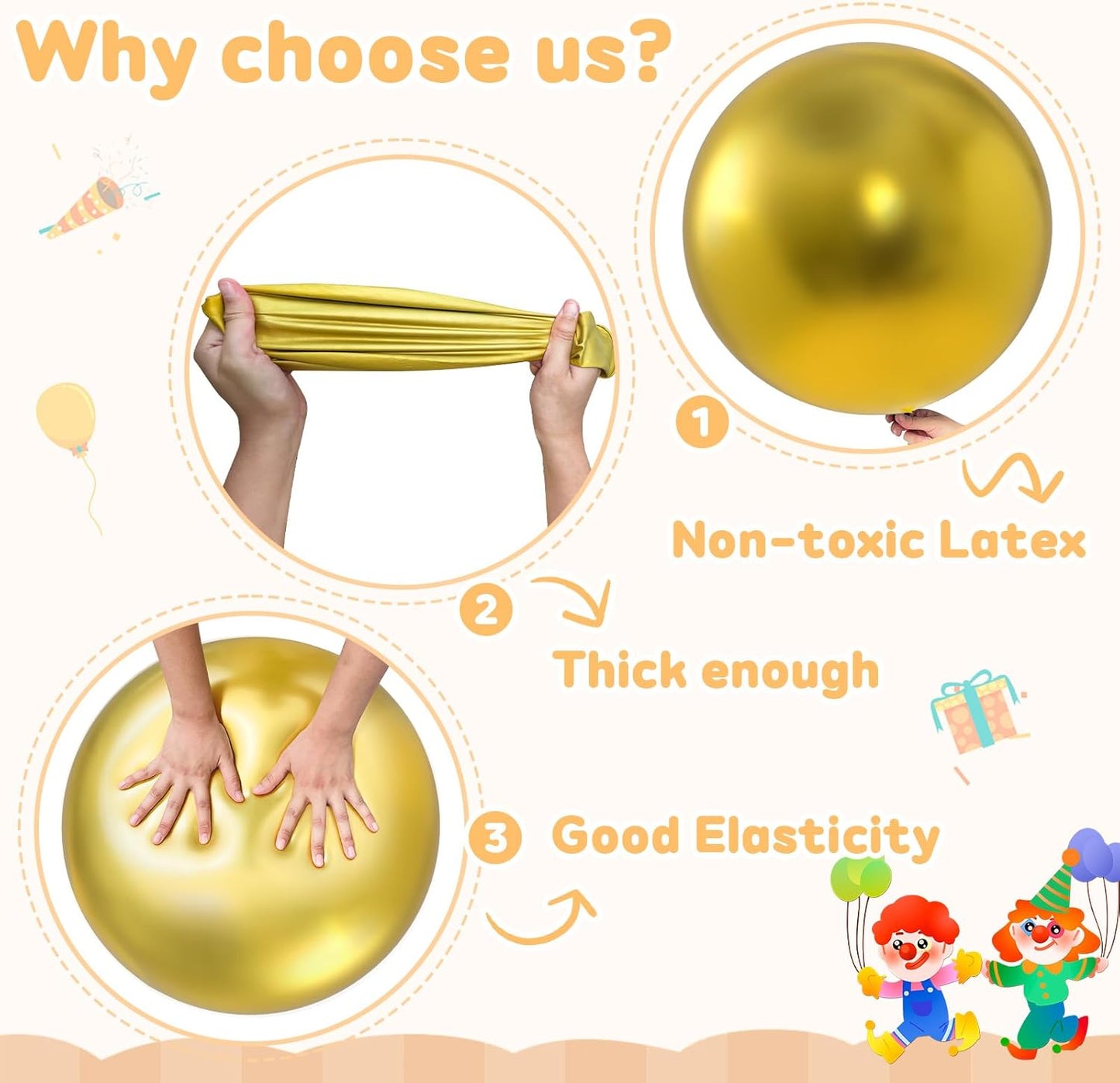 36 inch Metallic Gold Giant Balloons, 4pcs large latex round balloons for Photo Shoot, balloons garland or arch as wedding decorations, retirement party,baby shower party,birthday decorations