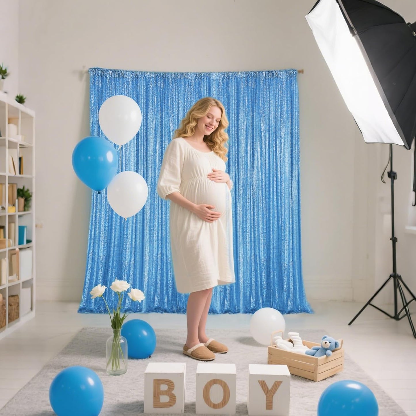 Blue Sequin Backdrop Curtain 2 Pieces 2FTx8FT Glitter Photography Backdrop for Party Wedding Birthday Christmas Decorations