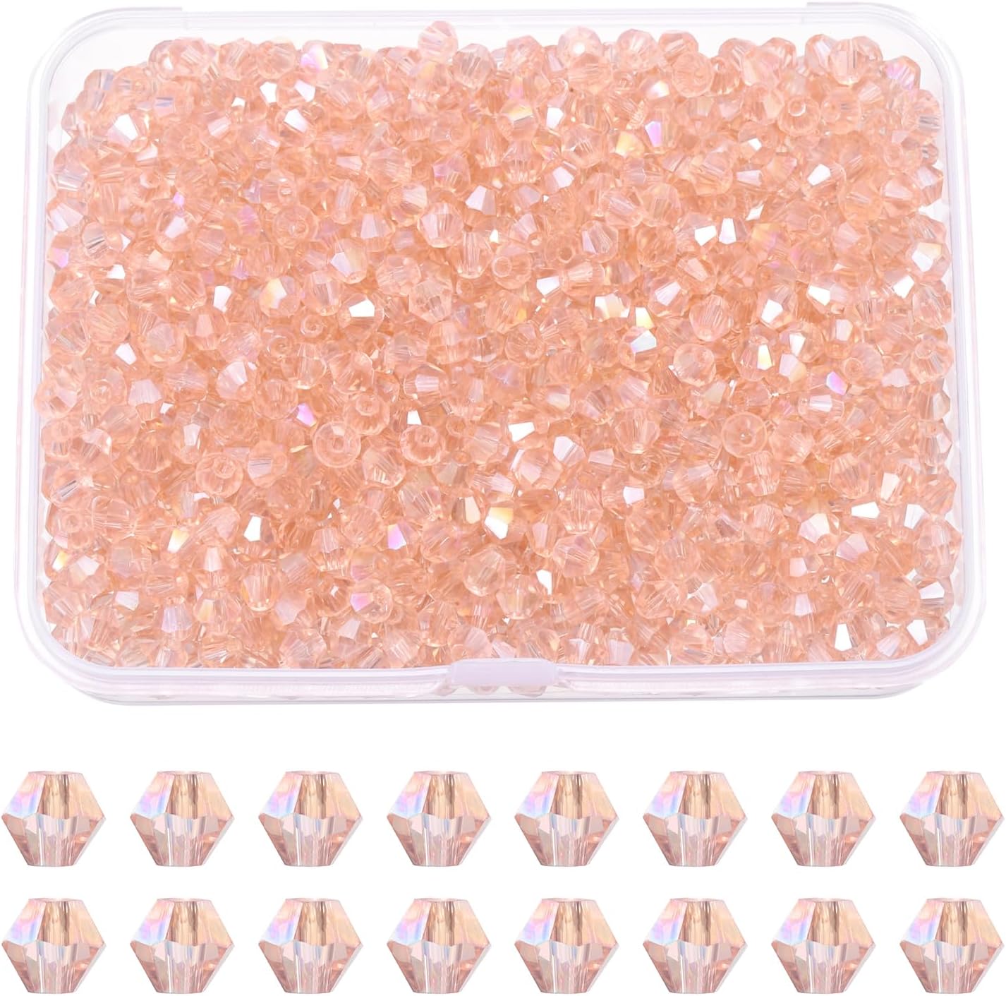 PATIKIL 1000pcs 4mm Bicone Glass Crystal Beads, Faceted Glass Spacer Beads with Box for Jewelry Making Bracelet Necklace Earrings DIY Suncatcher Craft, Water Red AB