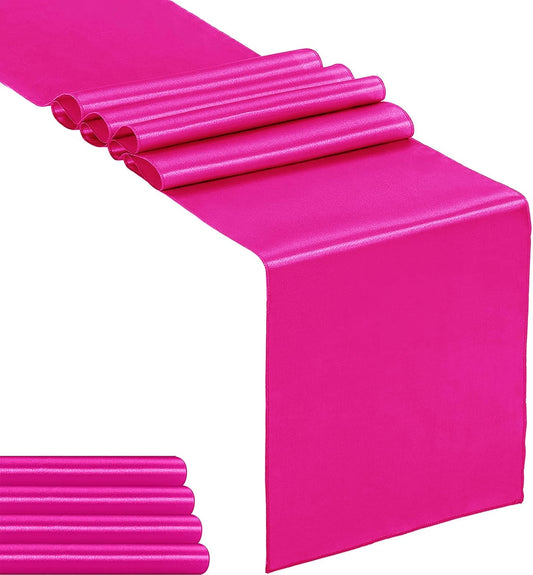 5-Pack Satin Table Runner Fuchsia 12 x 108 inches Long, Table Runners for Wedding, Birthday Parties, Banquets Decorations（5 Pack, 12x108 Inch, Fuchsia）