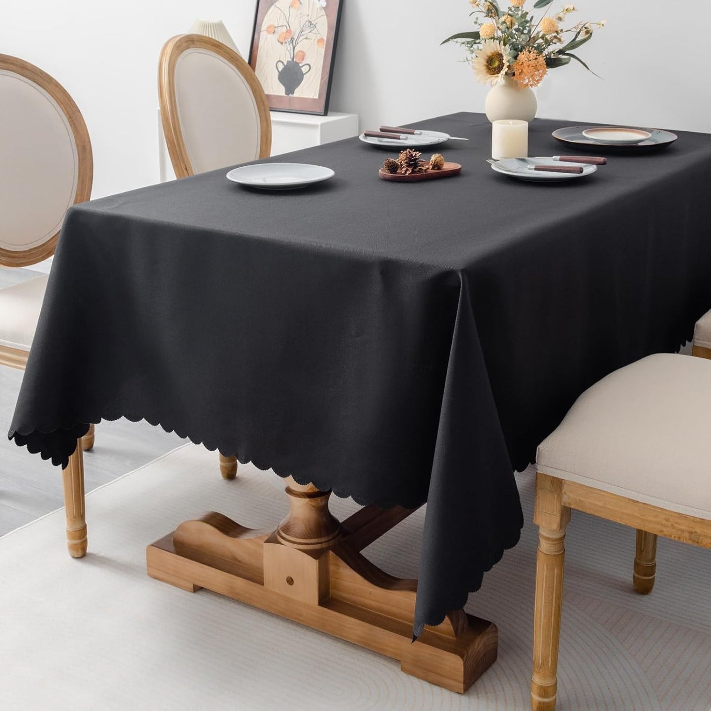 Rectangle Black Tablecloth 60 x 84 Inch Polyester Fabric Washable Table Cloth Decorative Wrinkle Resistant Solid Color Table Cover for Dining Party Wedding Camping