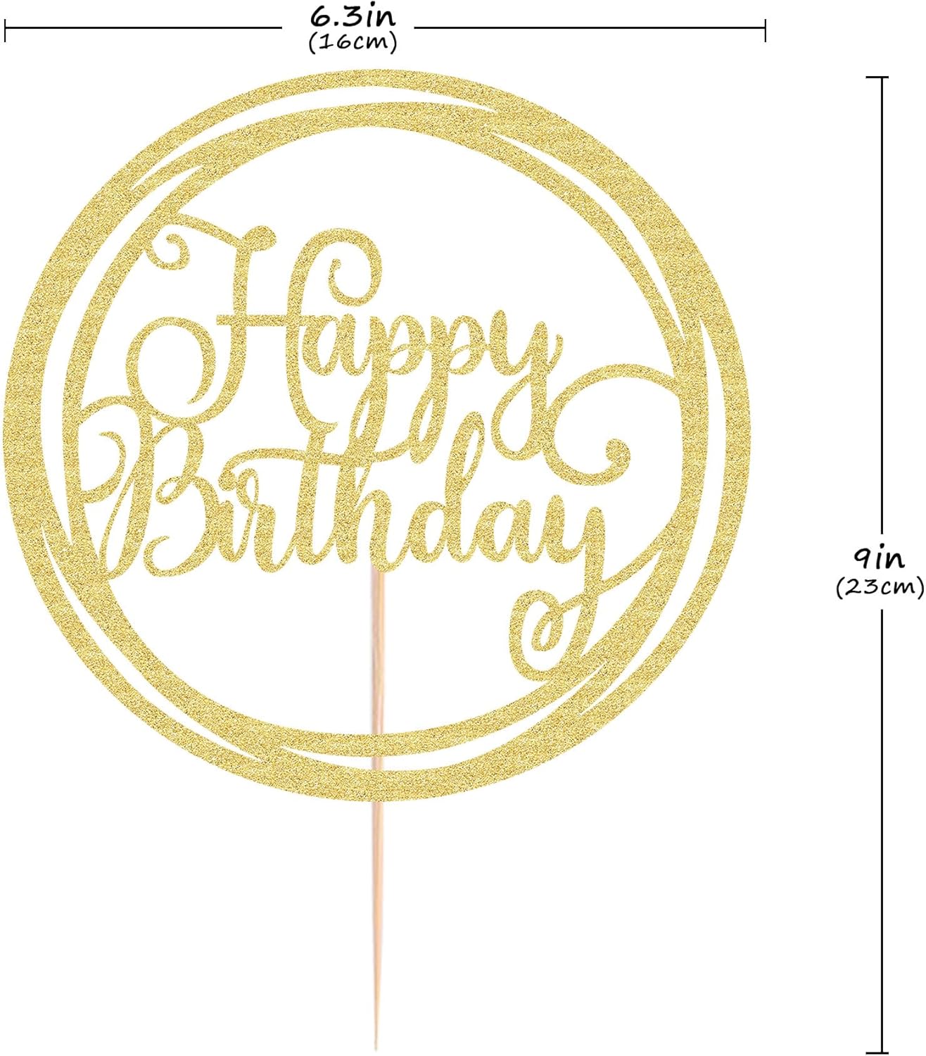 Happy Birthday Cake Topper - Golden Glitter Happy Birthday Cake Decoration Supplies for Children or Adults - Happy Birthday Cake Bunting Decor, Photo Booth Props