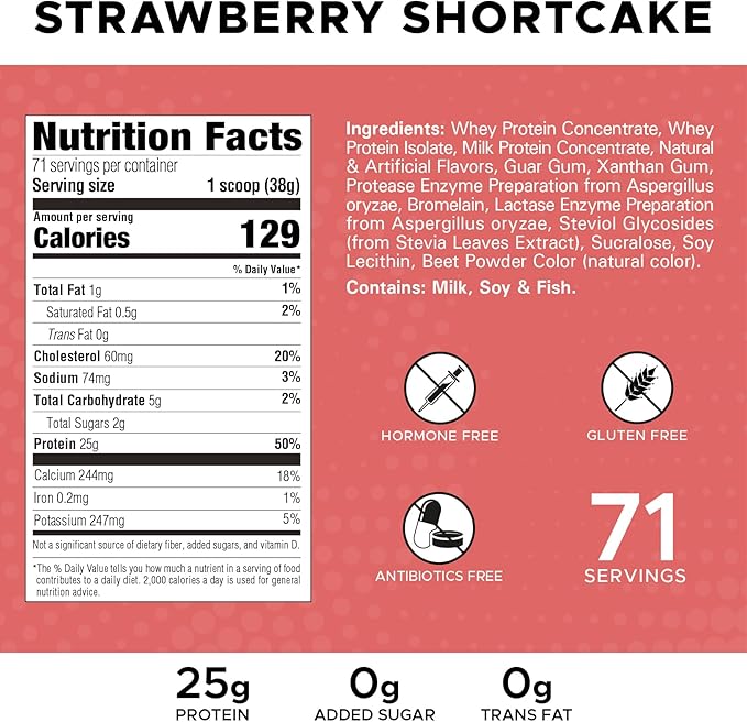 High Whey, Protein Powder 6LB, Whey Isolate, Gluten Free, Lean Muscle Mass For Men & Women, 25g of Protein Per Scoop, 908 g, 24 Servings (Strawberry Shortcake, 6 Pound)
