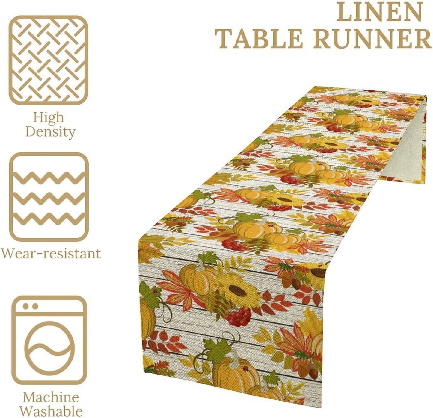 Autumn Table Runner,Seasonal Pumpkins Thanksgiving Kitchen Dining Table Decoration for Home Party Decor 13x108 Inch