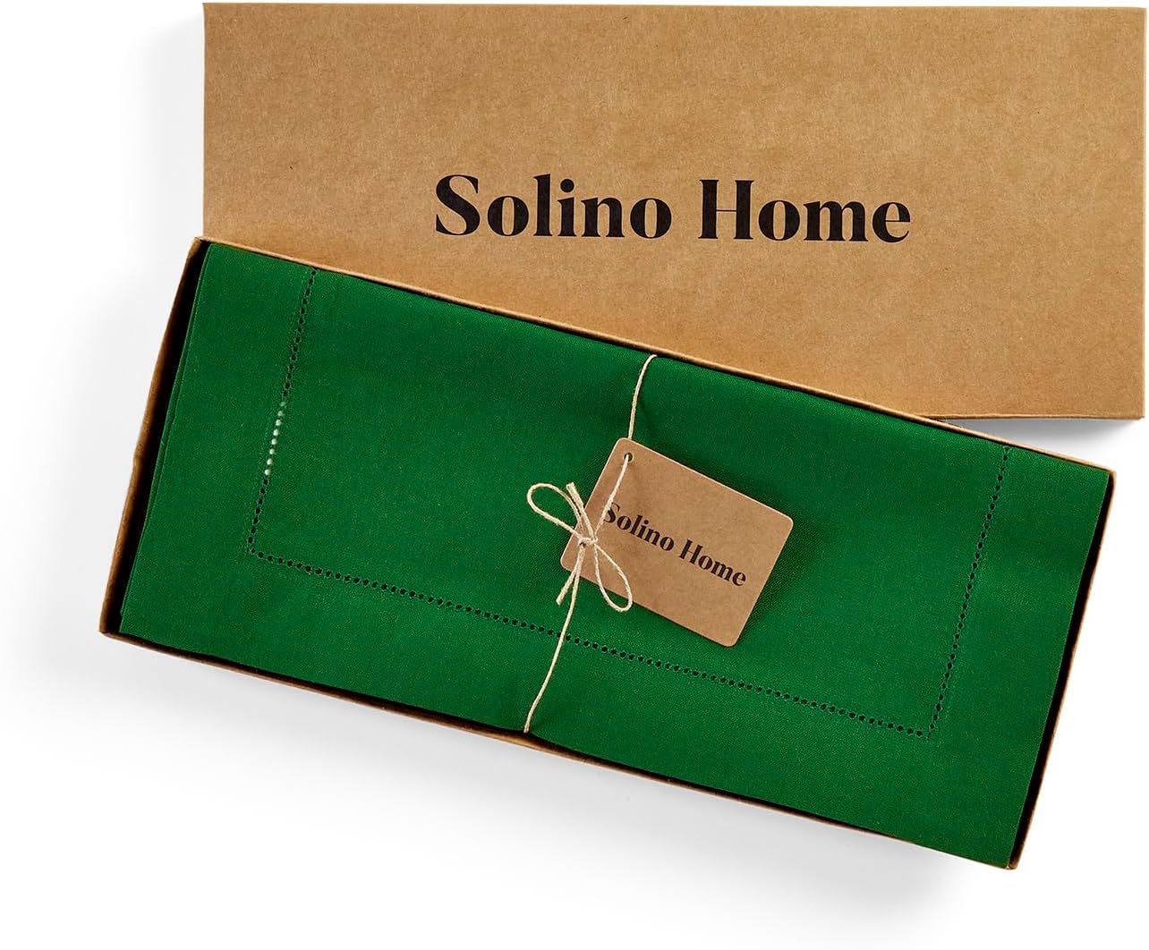 Solino Home Linen Table Runner 48 Inches - 100% Pure Linen Garden Green Hemstitch Table Runner 14 x 48 Inch Ideal for Dresser and Coffee Tables - Classic Hemstitch - Christmas