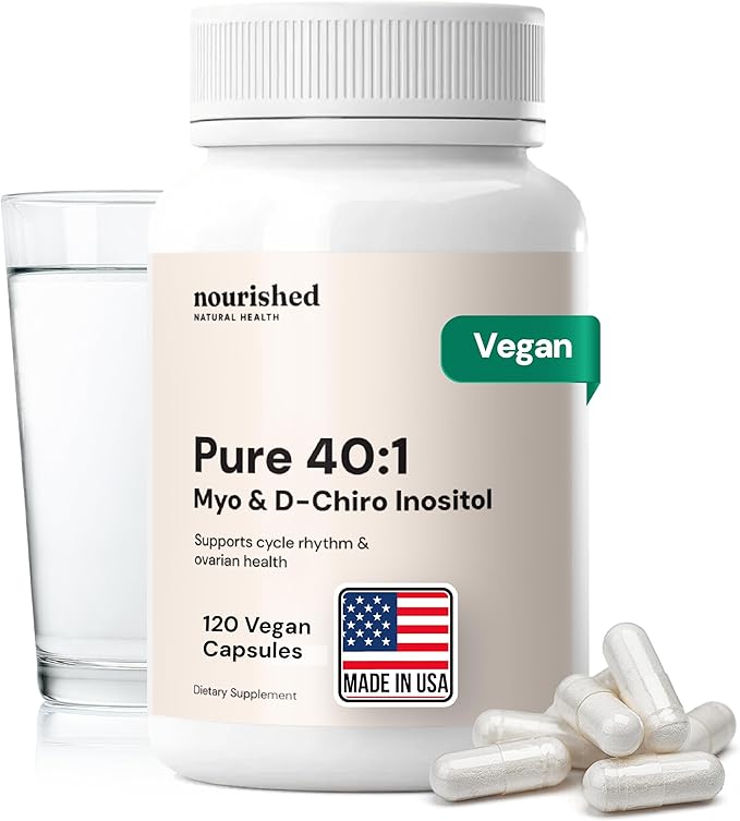 Nourished 40:1 Myo-inositol & D-Chiro Inositol - Supplement for Women with Fertility, Skin Health, or Menstrual Cycle Symptoms - Hormone Balance for Women - 120 Capsules